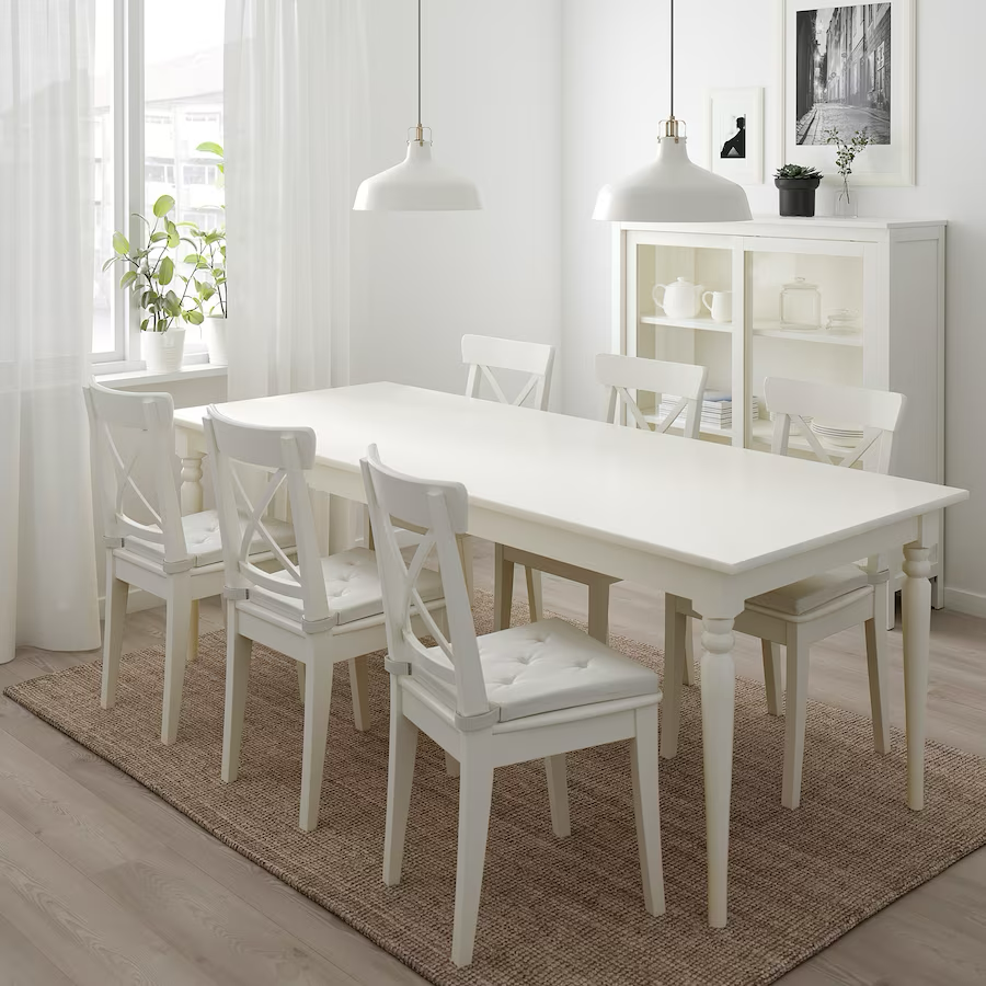 EKEDALEN / BERGMUND tavolo e 6 sedie, bianco/Fågelfors fantasia, 180/240 cm  - IKEA Italia