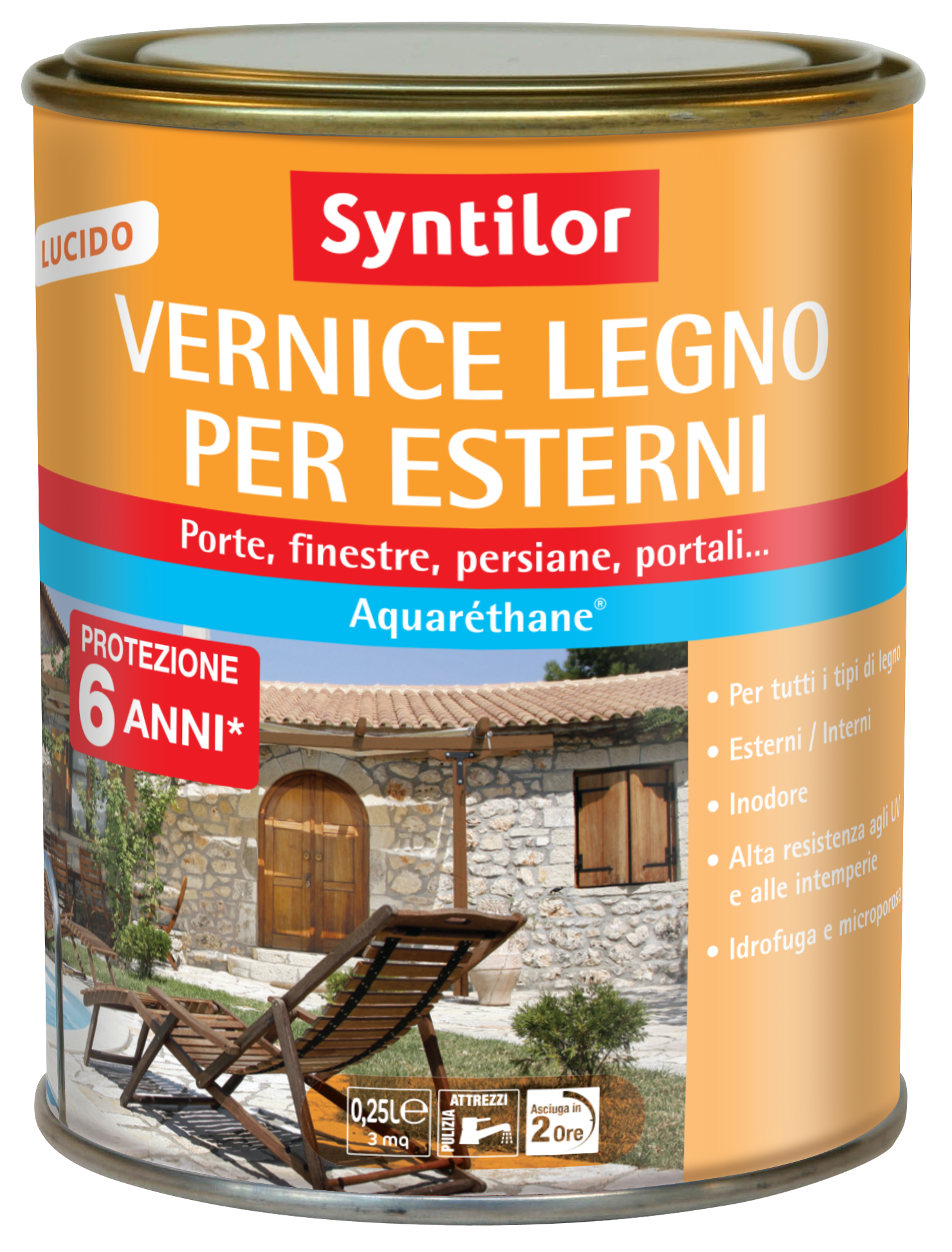 HIGH-PROTECTION COLOURLESS HIGH-GLOSS WATER-BASED WOOD VARNISH SYNTILOR 250 ML