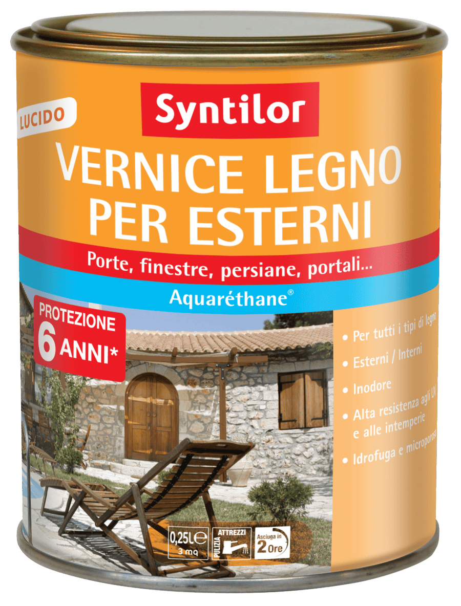 Bricocenter SYNTILOR HIGH PROTECTION COLORLESS HIGH GLOSS WATER BASED WOOD PROTECTIVE VARNISH 250 ML