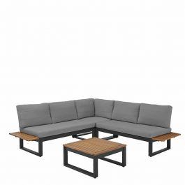 Oris Corner Naterial - Coffee Set 5 seats aluminum and eucalyptus wood with cushions