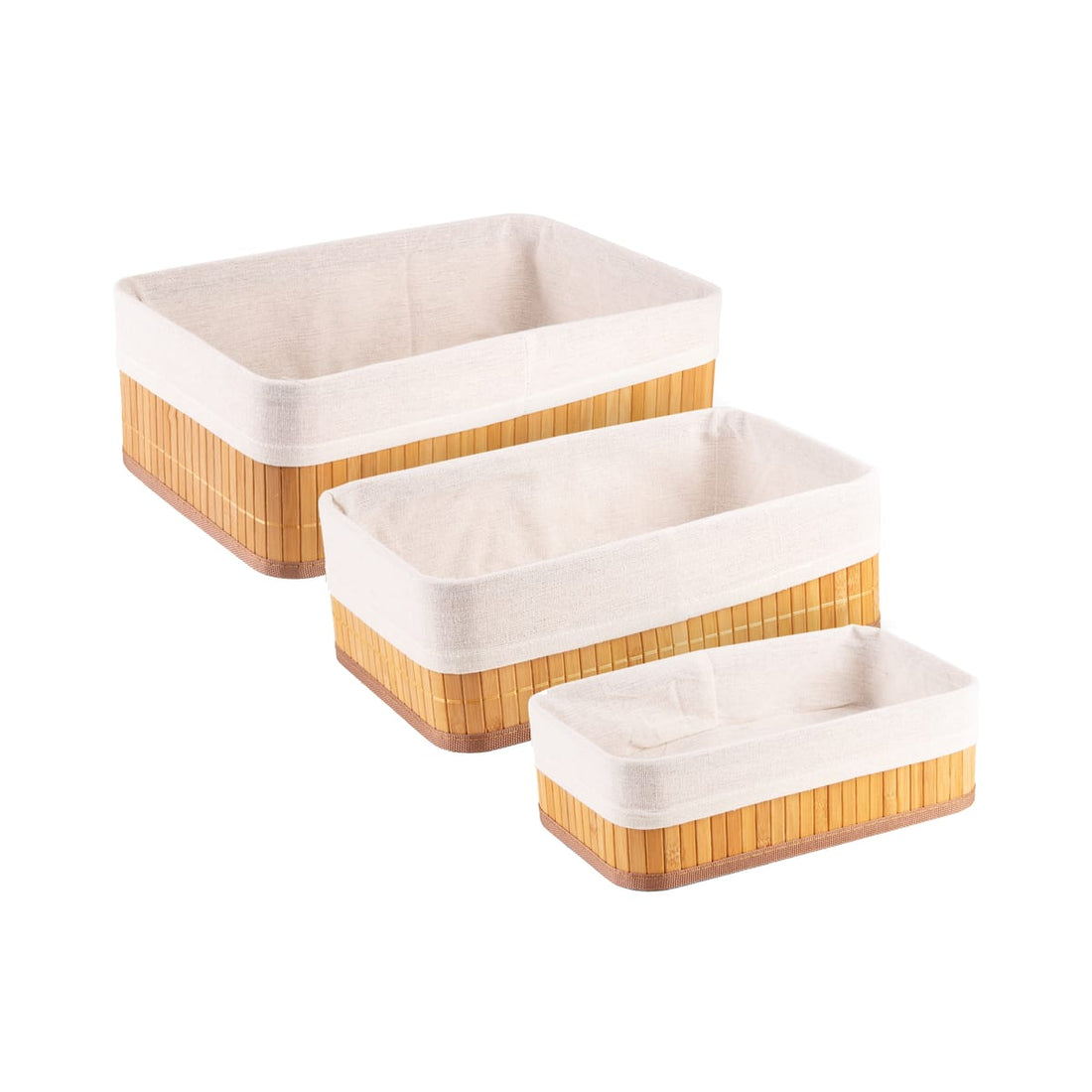 SET 3 BAMBOO BASKETS WITH INNER LINING 33X23X12 - 29X19X10 - 25X15X8