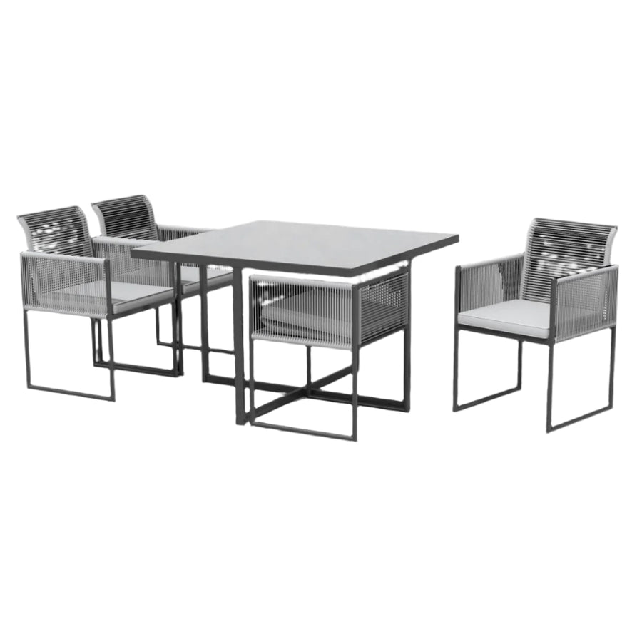 Bricocenter 4 SEATER DINING SET 110X110 TABLE WITH GLASS TOP AND 4 SYNTHETIC WICKER CHAIRS