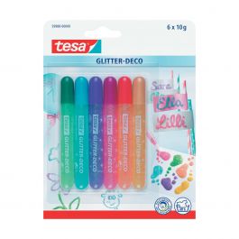 SET 6 GLITTER EFFECT GLUE MARKERS TESA 6 COLOURS 10GR
