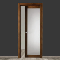 DOOR VELA SCOR INT WALL 80X210 LAMINATED WALNUT WITH MILK-WHITE GLASS