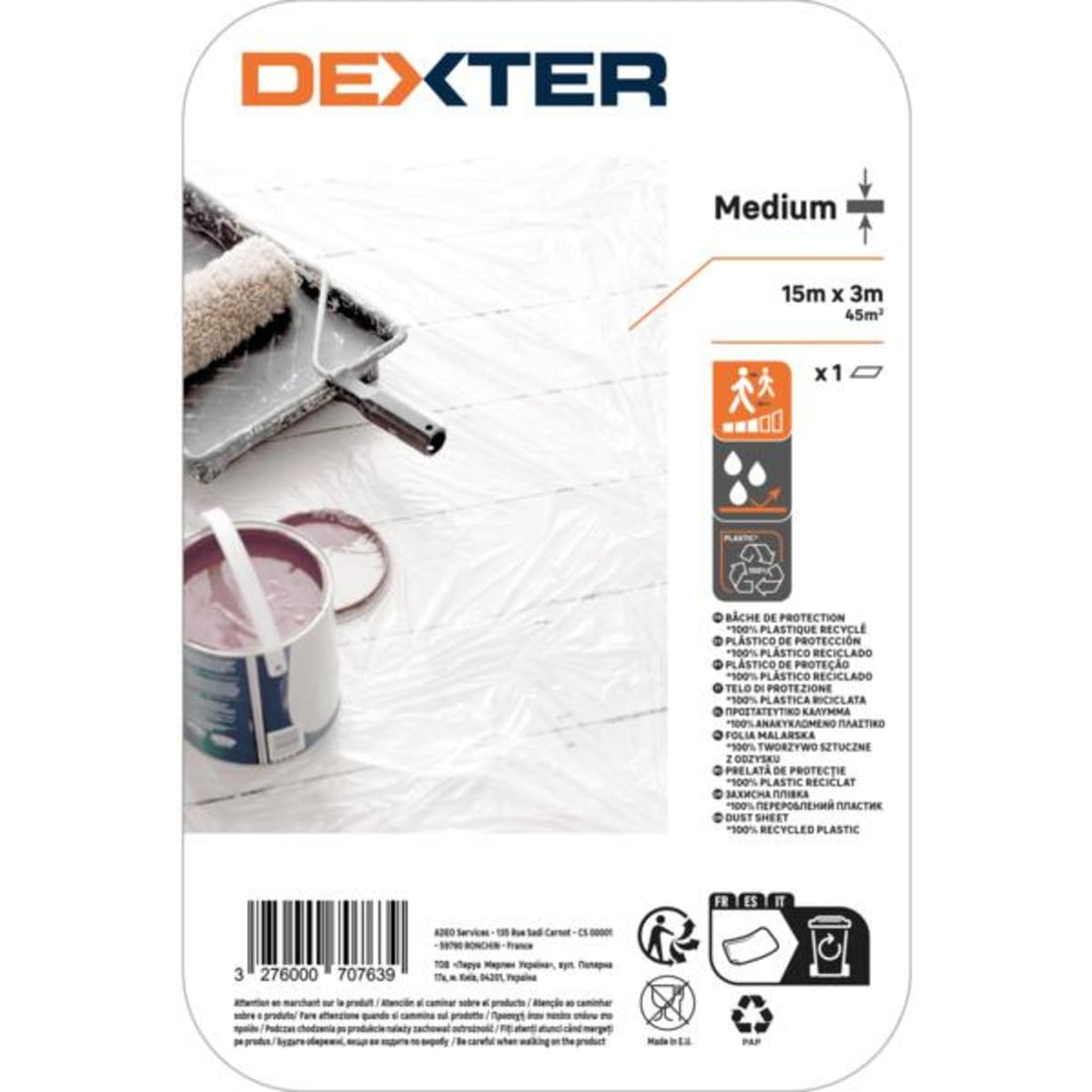 DEXTER MEDIUM PLASTIC FLOOR COVERING REEL 15X3 M
