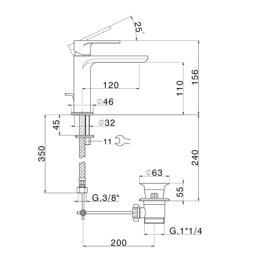 Bricocenter MISCELATORE LAVABO PLANO CON SCARICO NERO OPACO