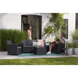 CLAIRE GRAPHITE COFFEE SET WITH CUSHIONS 2 ARMCHAIRS SOFA AND STORAGE TABLE
