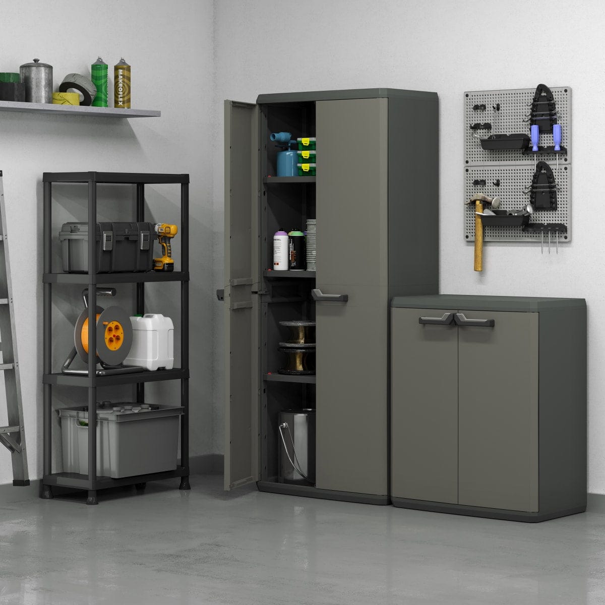 Bricocenter HIGH ALL-SHELF CUPBOARD 2 DOORS 3 NON-ADJUSTABLE SHELVES 68X39X166H LOAD CAPACITY 15KG DARK GREY