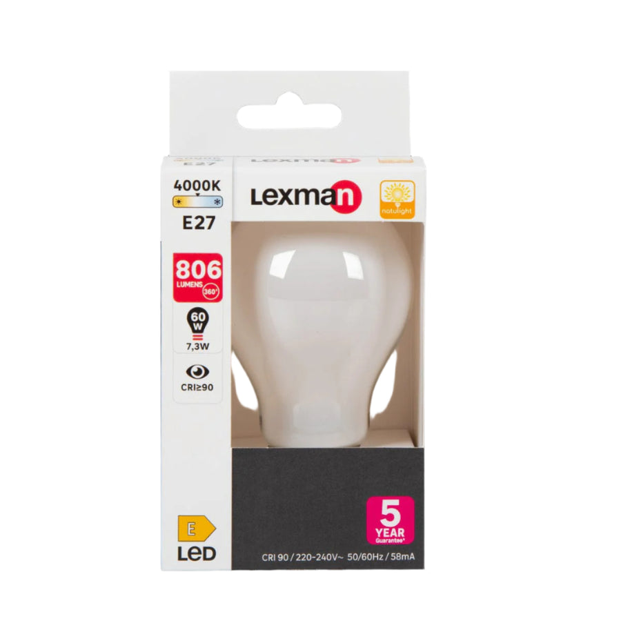Bricocenter NATULIGHT LED BULB E27=60W FROSTED DROP NATURAL LIGHT