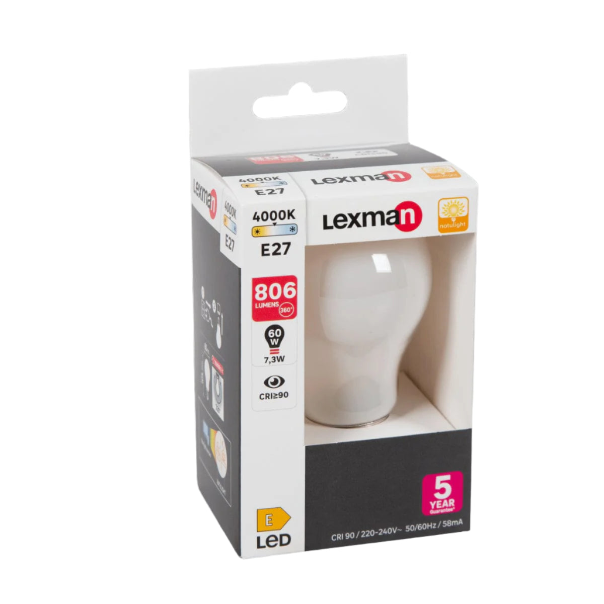 Bricocenter NATULIGHT LED BULB E27=60W FROSTED DROP NATURAL LIGHT