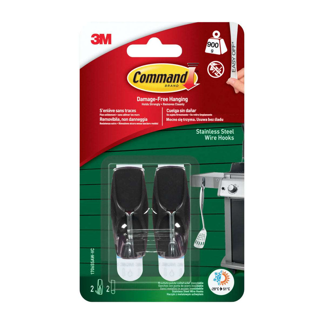 2 BLACK ADHESIVE HOOKS FOR OUTDOOR USE WITH STEEL TIPS COMMAND - best price from Maltashopper.com BR410007411