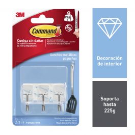 3 TRANSPARENT ADHESIVE HOOKS WITH METAL TIP COMMAND SMALL