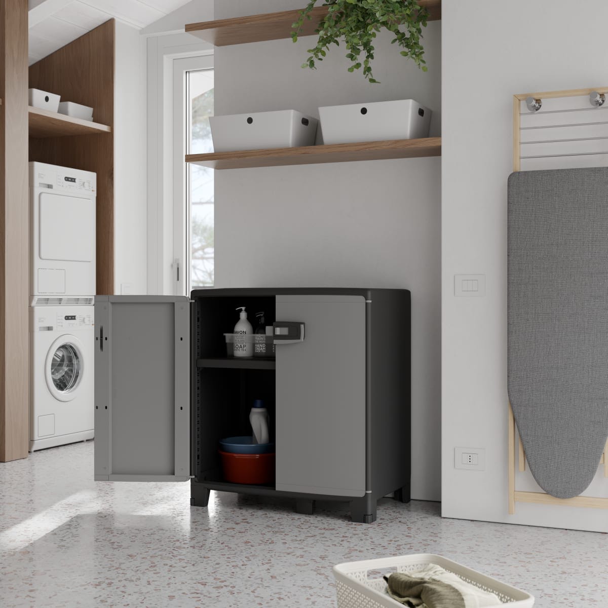 Bricocenter LOW RESIN CABINET XL 93X85X52CM BLACK GREY SPACEO