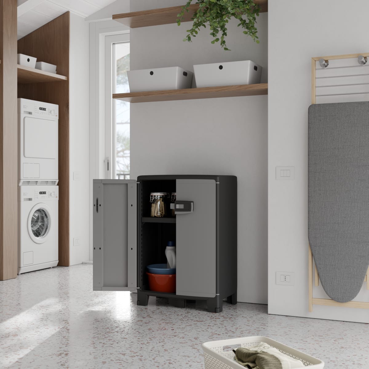 Bricocenter LOW RESIN CUPBOARD 93X65X39CM BLACK GREY SPACEO