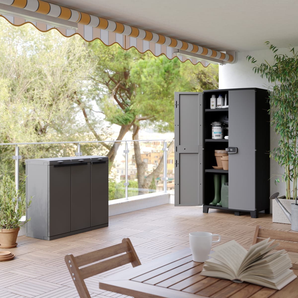 Bricocenter HIGH RESIN CUPBOARD 180X85X52CM BLACK GREY SPACEO