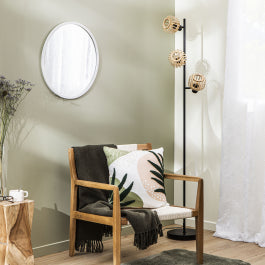 BLACK METAL PECAN FLOOR LAMP H159CM 3XE14