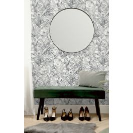 BLACK FERN WALLPAPER ON WHITE BACKGROUND 53CMX10.5M