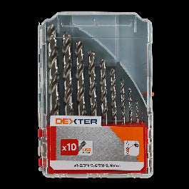 SET 10 DEXTER METAL DRILL BITS MIXED DIAMETERS, CYLINDRICAL SHANK