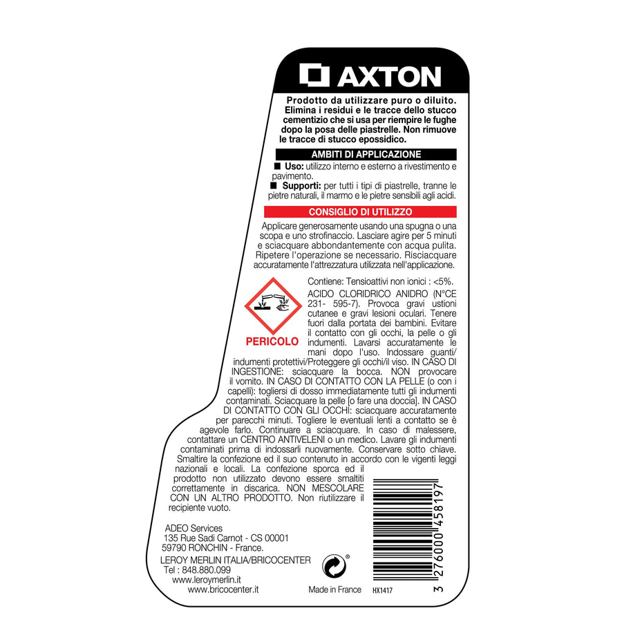 Bricocenter REMOVES RESIDUE AND CEMENTITIOUS GROUT AXTON 15 SQM 750ML
