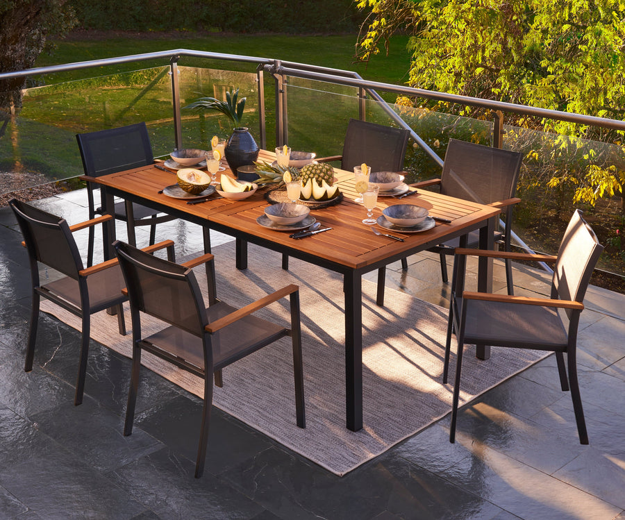 Bricocenter TAVOLO ALLUNGABILE ORIS NATERIAL 6-8 POSTI RETTANGOLARE ALU. TOP LEGNO 99X180-240XH75