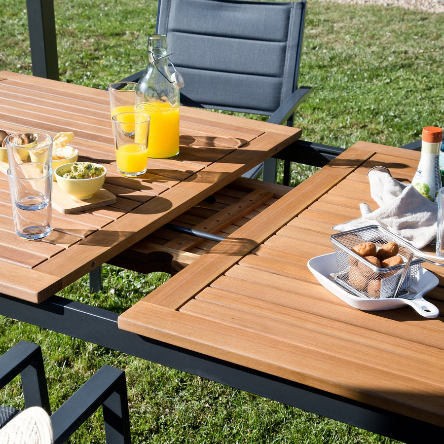 Bricocenter TAVOLO ALLUNGABILE ORIS NATERIAL 6-8 POSTI RETTANGOLARE ALU. TOP LEGNO 99X180-240XH75