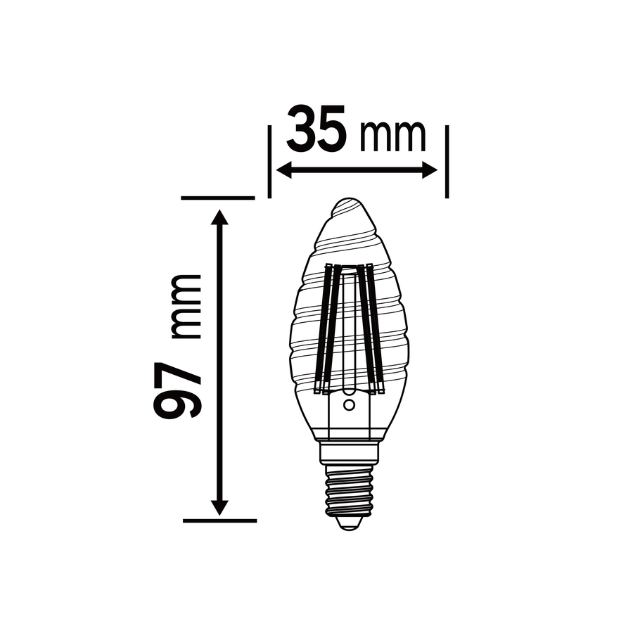 E14 LED bulb (40W equivalent), candle-style, twisted, transparent, natural light