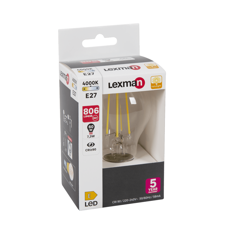 Bricocenter NATULIGHT LED BULB E27=60W DROP TRANSPARENT NATURAL LIGHT