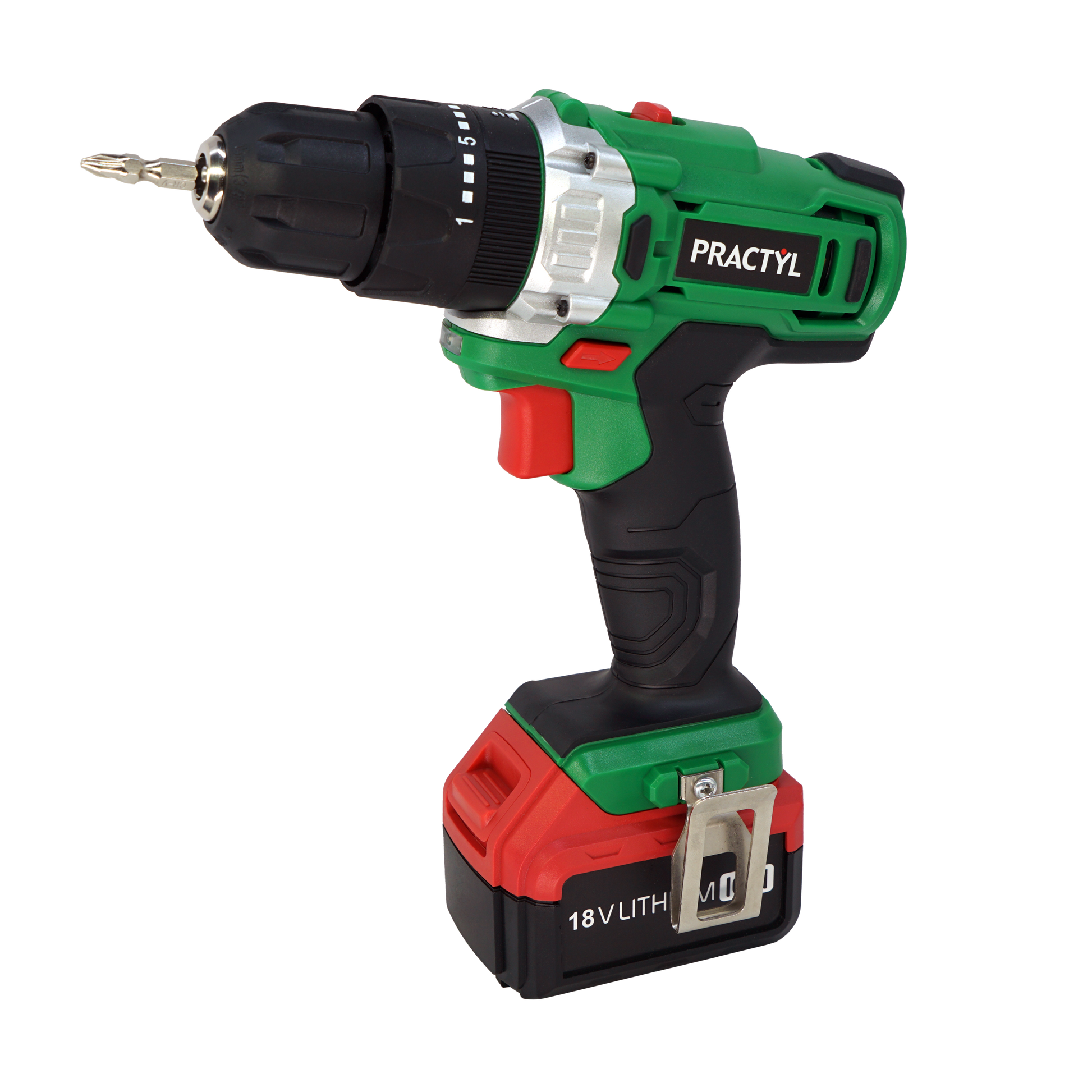 PRACTYL 18V SCREWDRIVER DRILL, 1 X 2 AH BATTERY, BATTERY CHARGER
