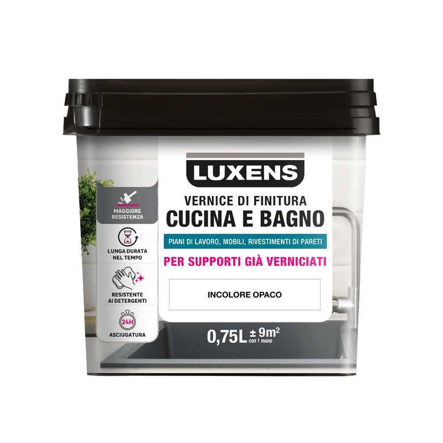 Bricocenter LUXENS TRANSPARENT MATT WATER-BASED KITCHEN AND BATHROOM FINISHING VARNISH 750 ML