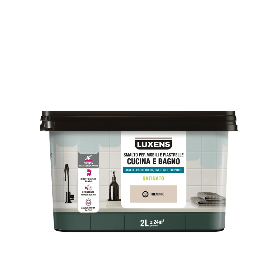 Bricocenter WATER GLAZE FOR FURNITURE AND KITCHEN AND BATHROOM TILES BEIGE TRENCH 6 SATIN LUXENS 2 LT