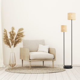 CARVI BLACK METAL AND NATURAL RAFFIA FLOOR LAMP H161 CM E27=40W