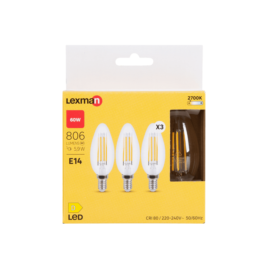 Bricocenter 3 LED BULBS E14=60W CANDLE CLEAR WARM LIGHT