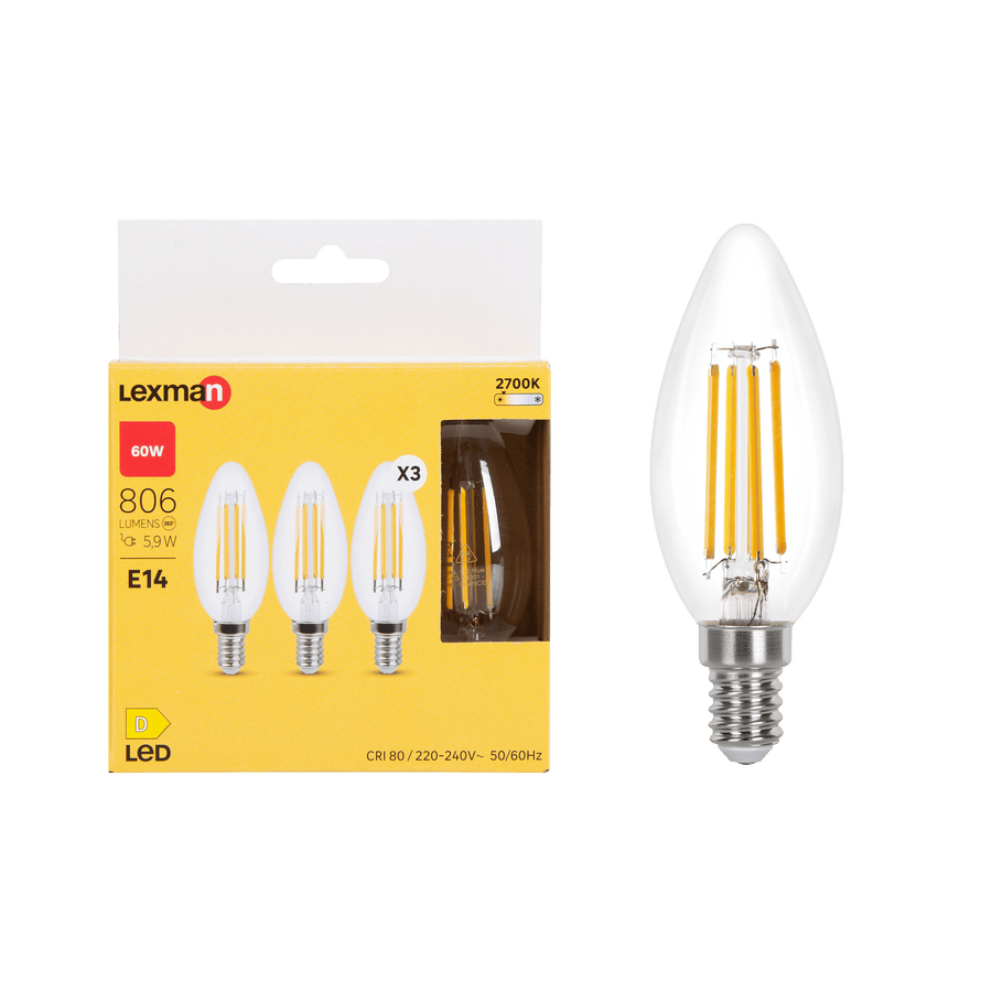 Bricocenter 3 LED BULBS E14=60W CANDLE CLEAR WARM LIGHT