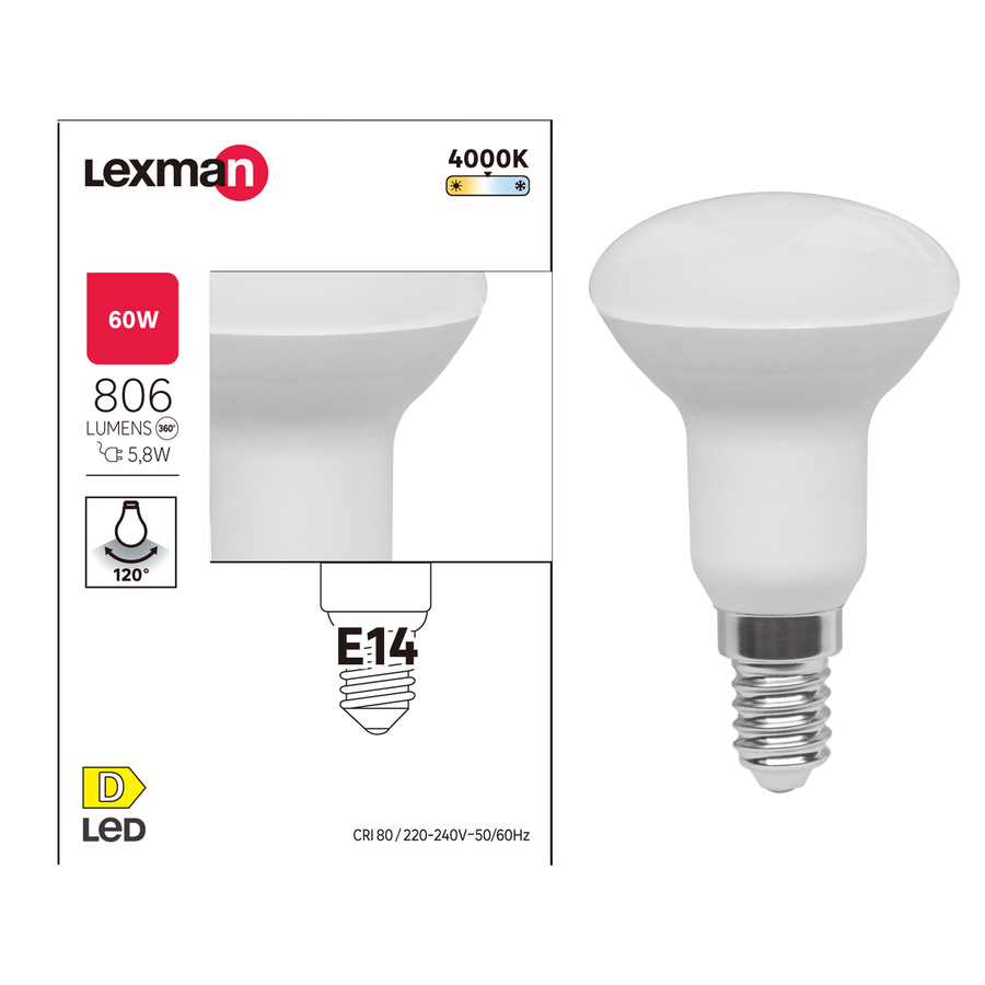 LED BULB E14=60W R50 NATURAL LIGHT