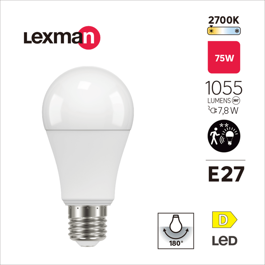 Bricocenter LED BULB E27=75W FROSTED SPHERE WARM LIGHT WITH PRESENCE SENSOR