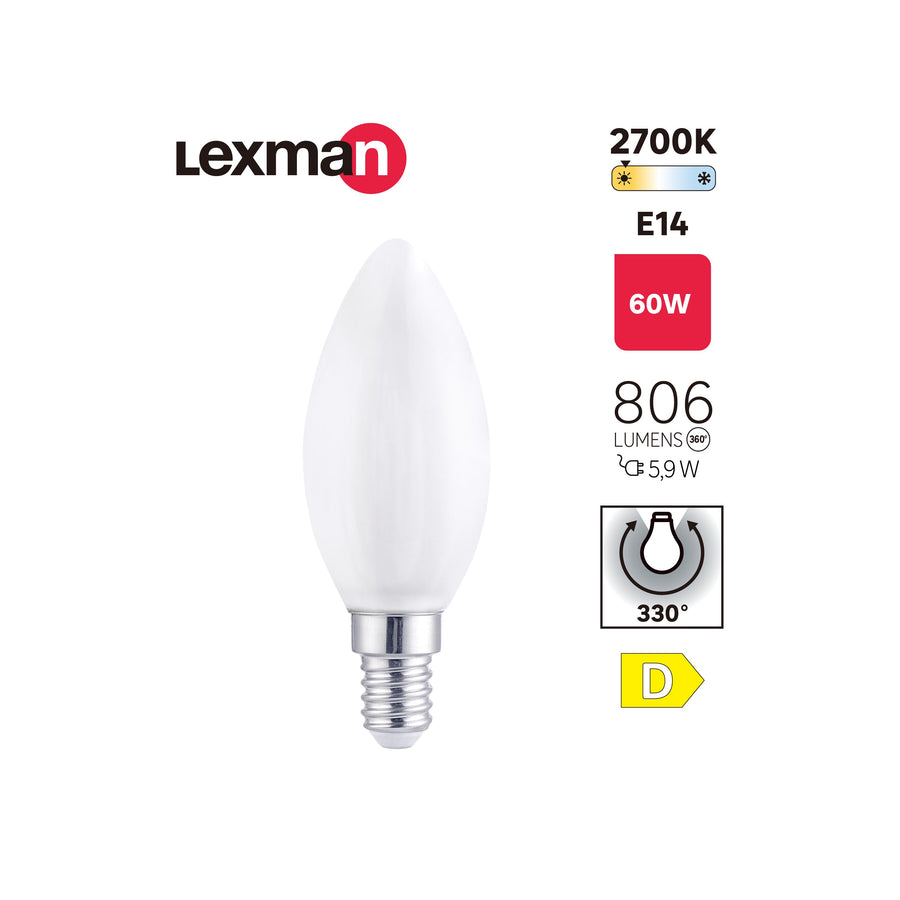 LED BULB E14=60W CANDLE FROSTED WARM LIGHT