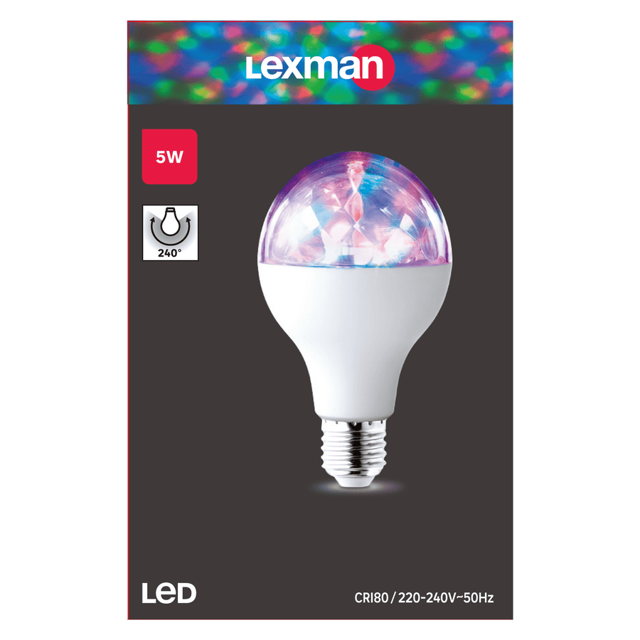 E27 5W multicoloured globe LED bulb