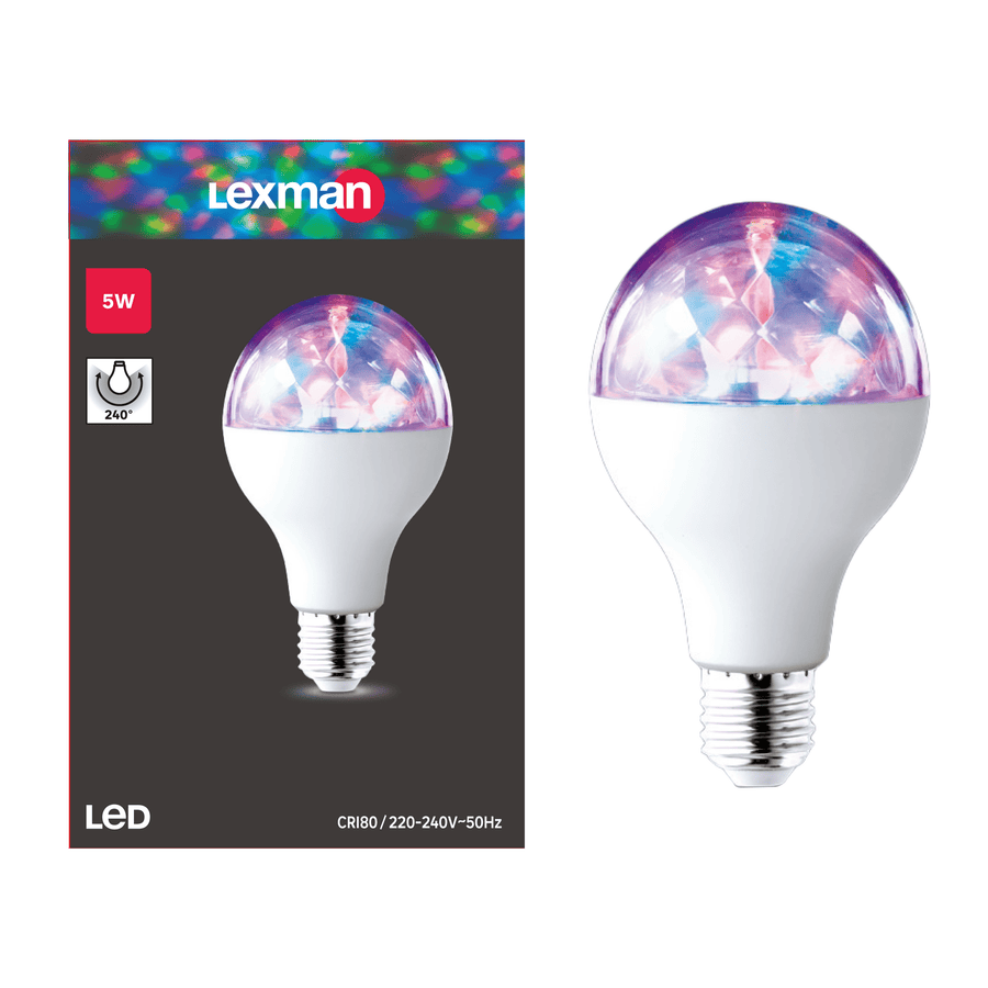 E27 5W multicoloured globe LED bulb