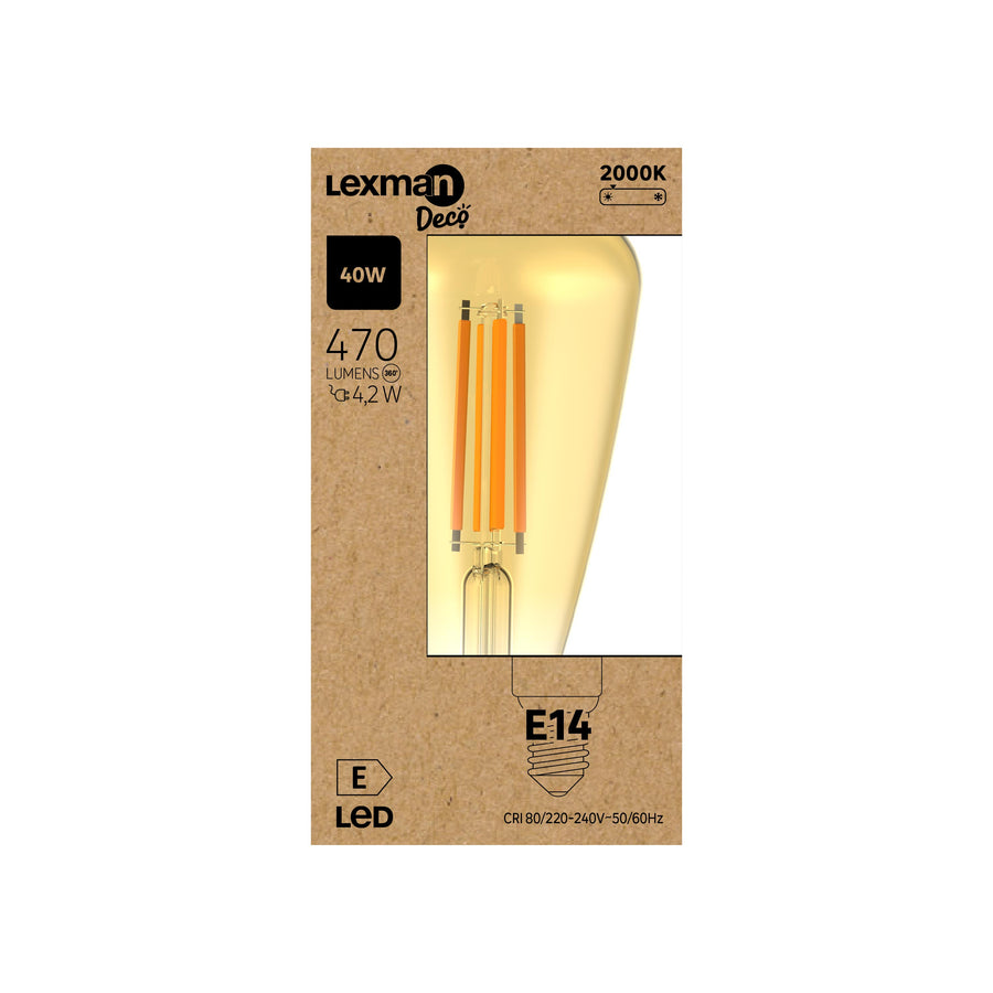 LAMPADINA DECORATIVA LED E14=40W AMBRATA LUCE CALDA