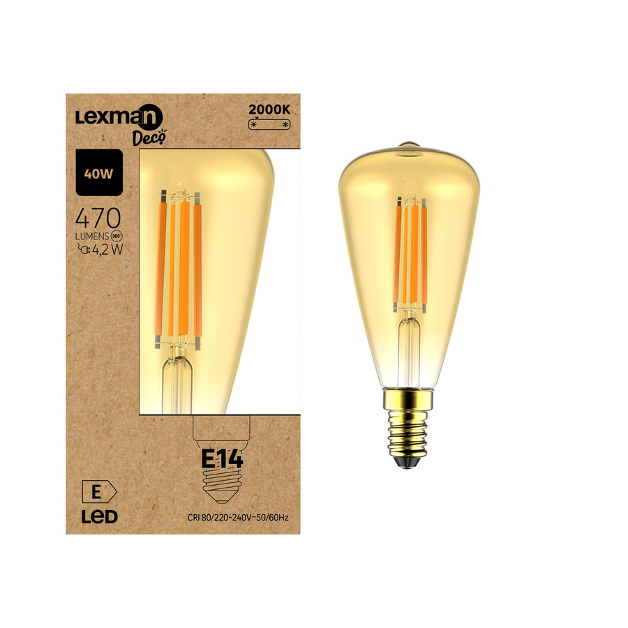LAMPADINA DECORATIVA LED E14=40W AMBRATA LUCE CALDA