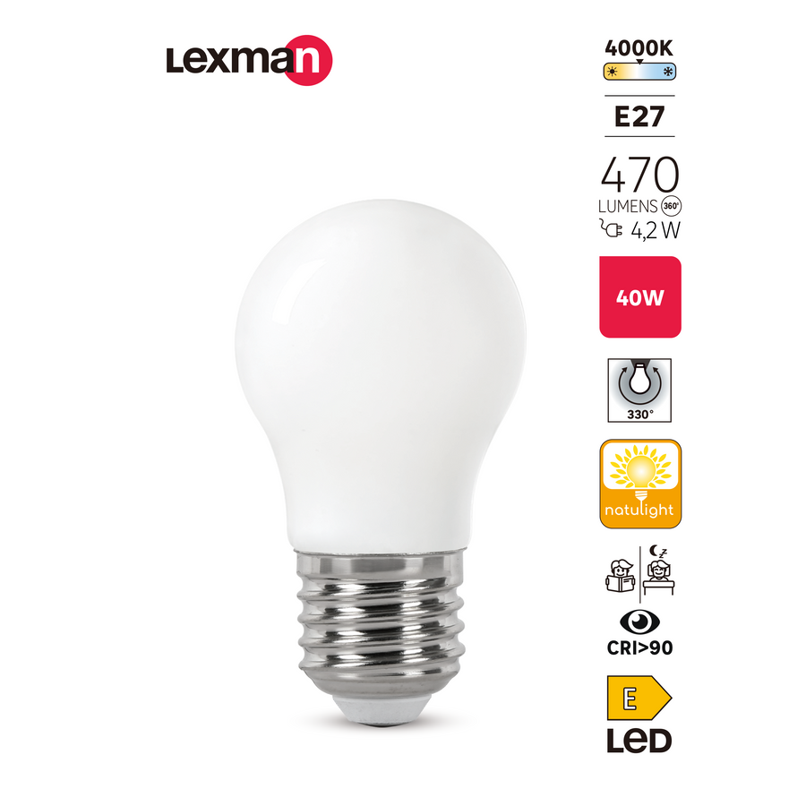 LAMPADINA LED NATULIGHT E27=40W SFERA SMERIGLIATA LUCE NATURALE