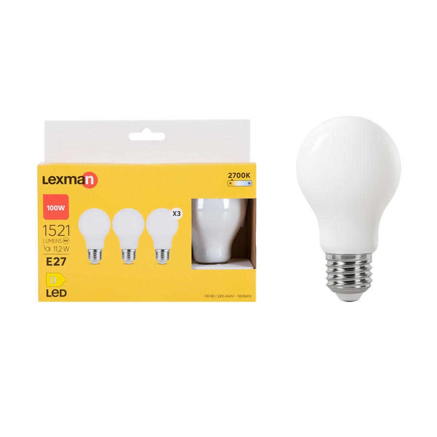 3 LED BULBS E27=100W DROP FROSTED WARM LIGHT