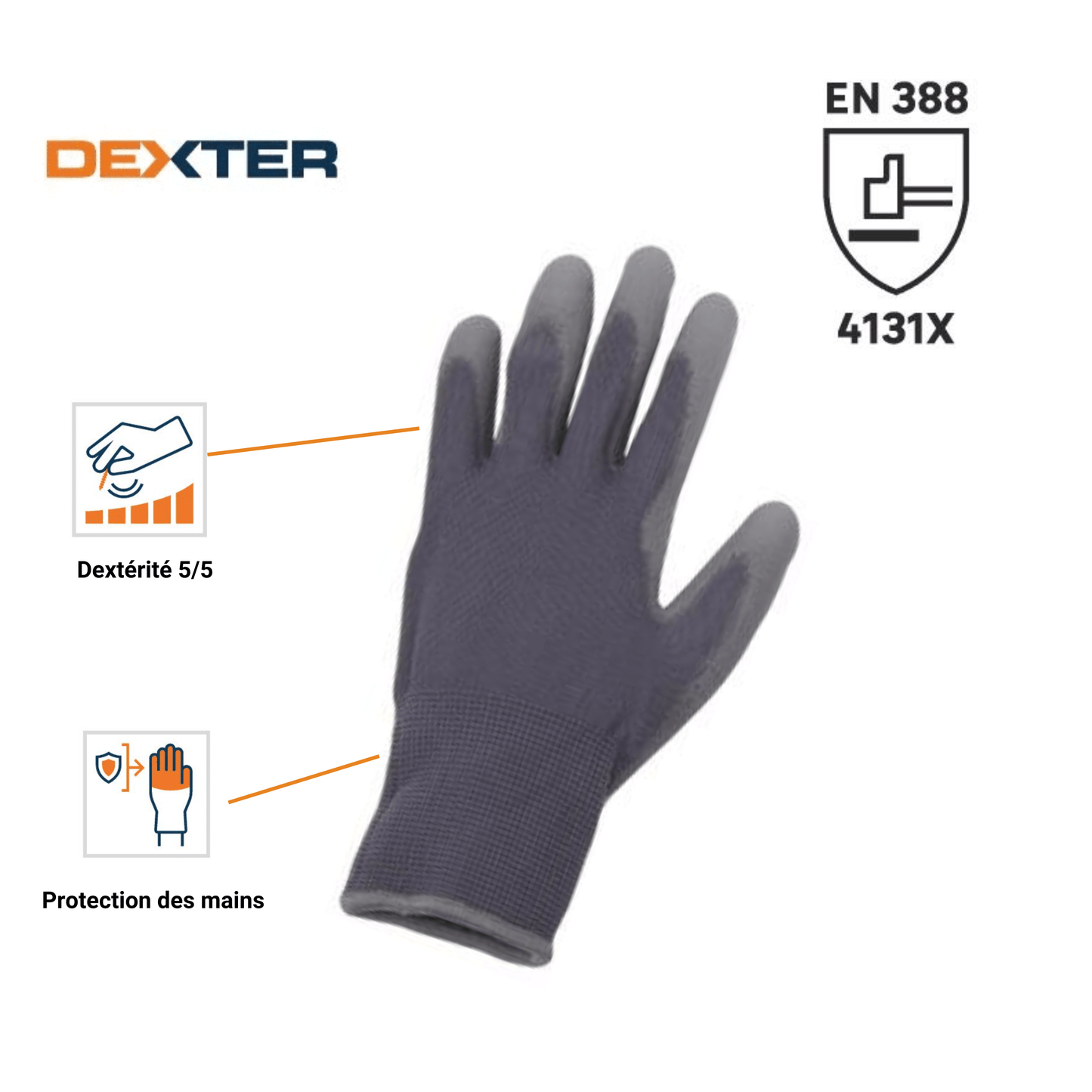 Bricocenter DEXTER GLOVES 5 PAIRS PRECISION SIZE 9L NYLON POLYURETHANE PALM