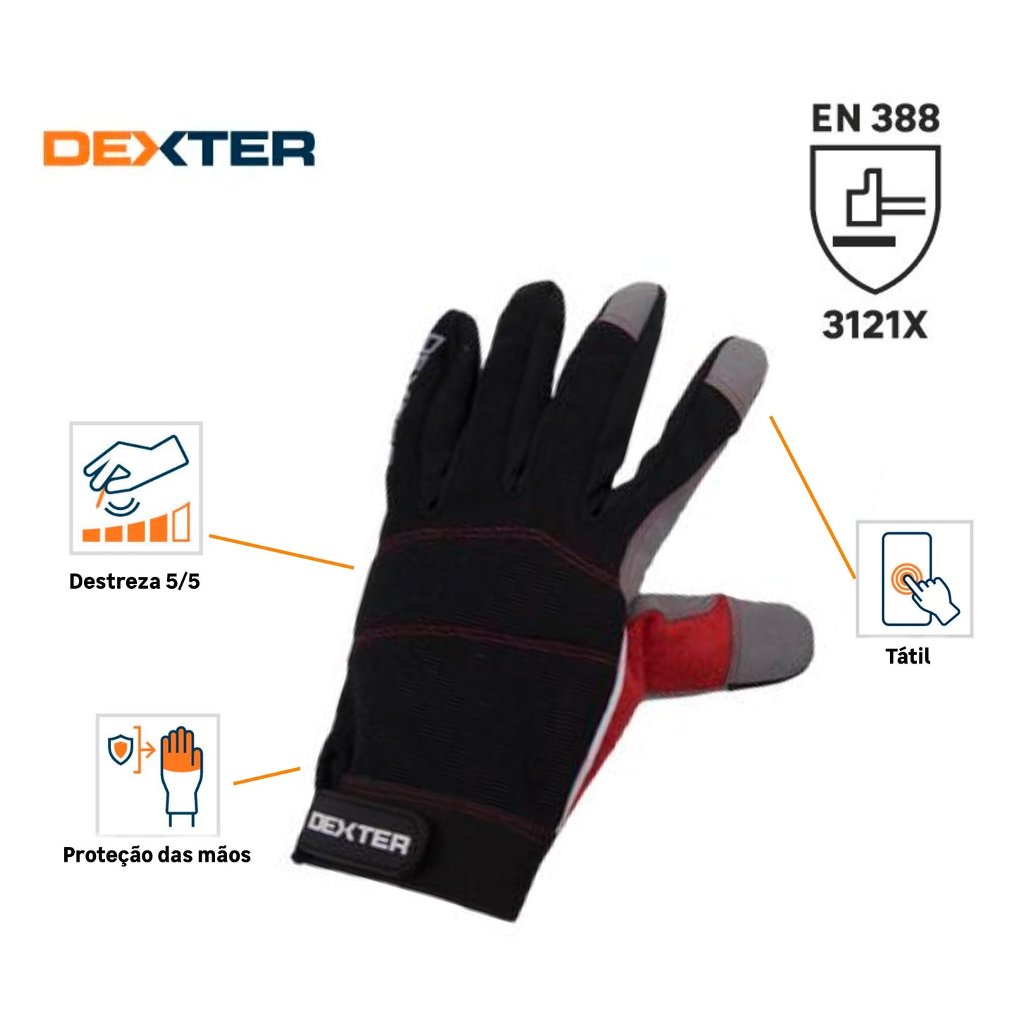 Bricocenter DEXTER TOUCH SCREEN HANDLING GLOVES SIZE 10XL POLYESTER NYLON AND SPANDEX