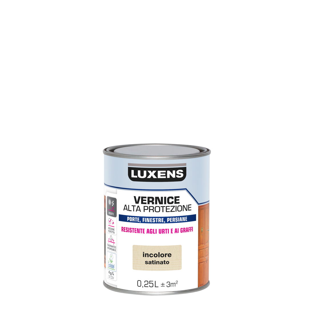 LUXENS HIGH-PROTECTION COLOURLESS SATIN-FINISH WATER-BASED WOOD VARNISH 250 ML