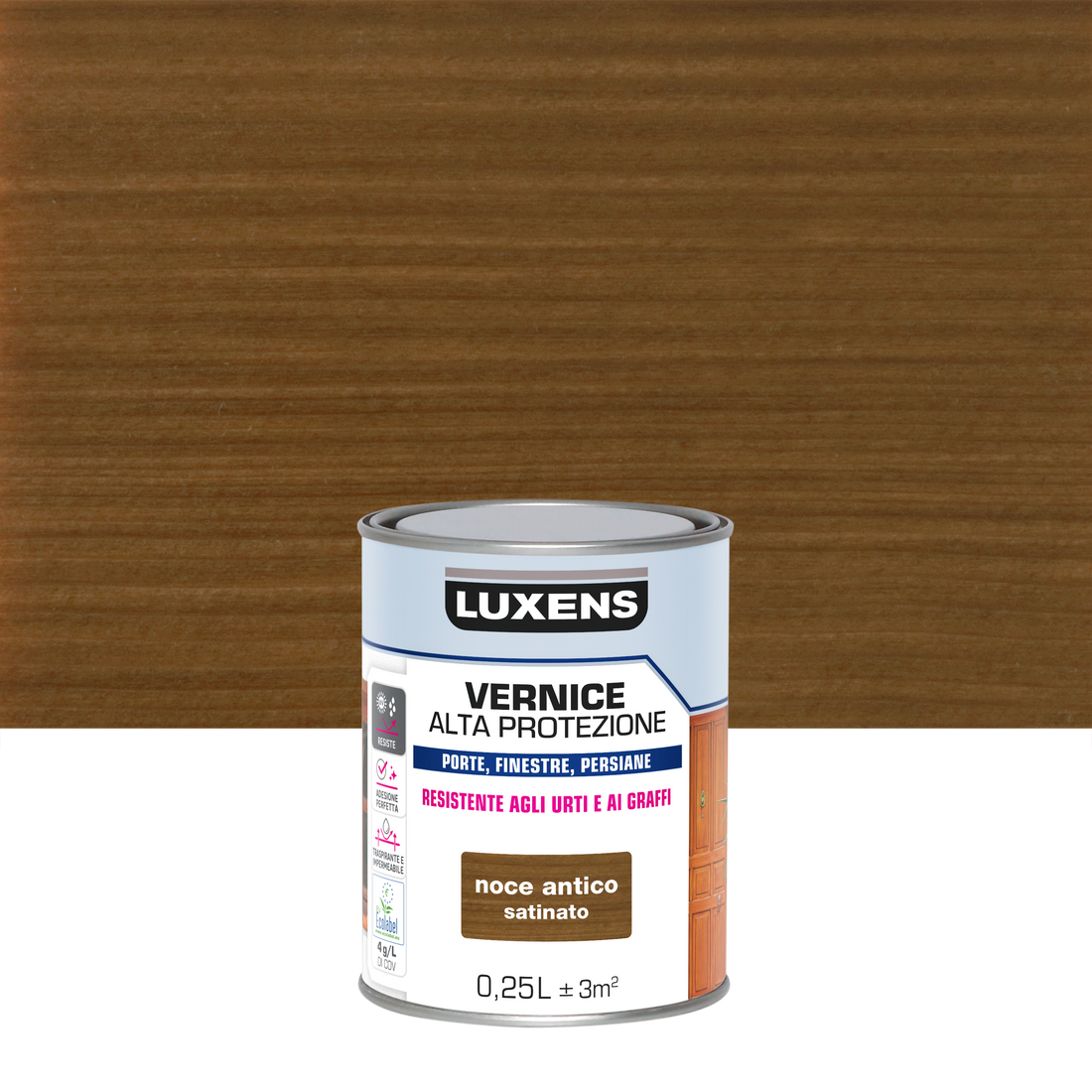 WATER-BASED WOOD PROTECTION PAINT DARK WALNUT SATIN HIGH PROTECTION LUXENS 250 ML