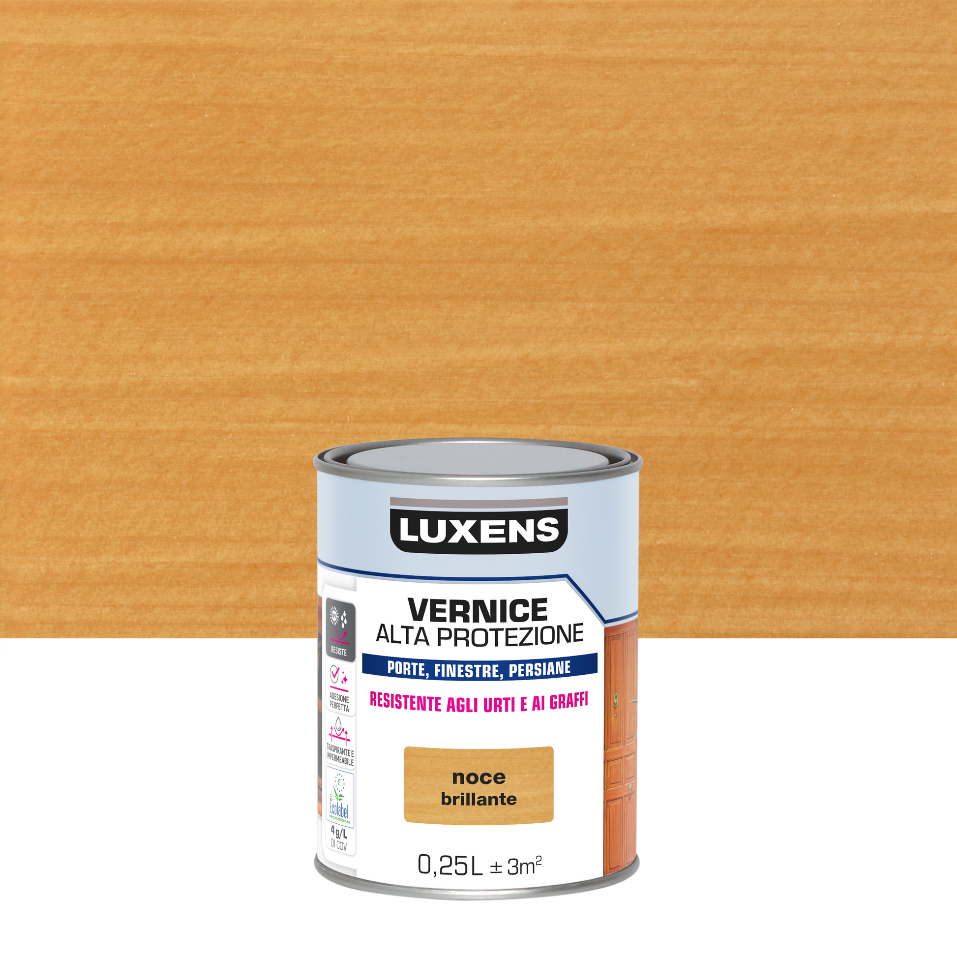 LUXENS HIGH-PROTECTION WALNUT HIGH-GLOSS WATER-BASED WOOD VARNISH 250 ML