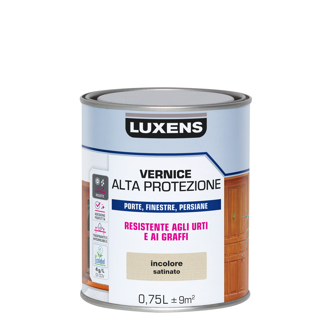LUXENS HIGH-PROTECTION SATIN-FINISH COLOURLESS WATER-BASED WOOD VARNISH 750 ML
