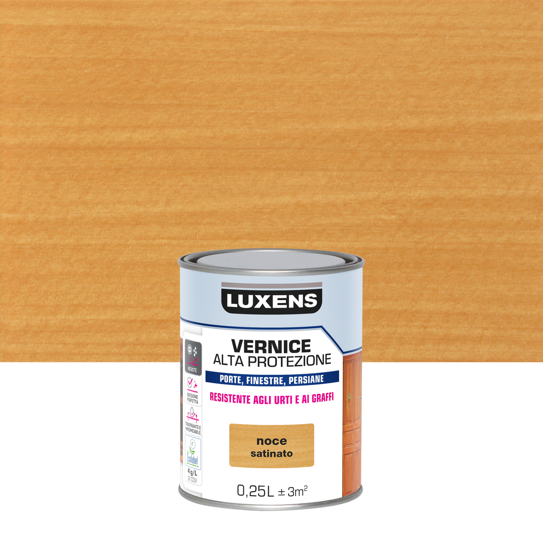 LUXENS HIGH-PROTECTION SATIN WALNUT WATER-BASED WOOD VARNISH 250 ML