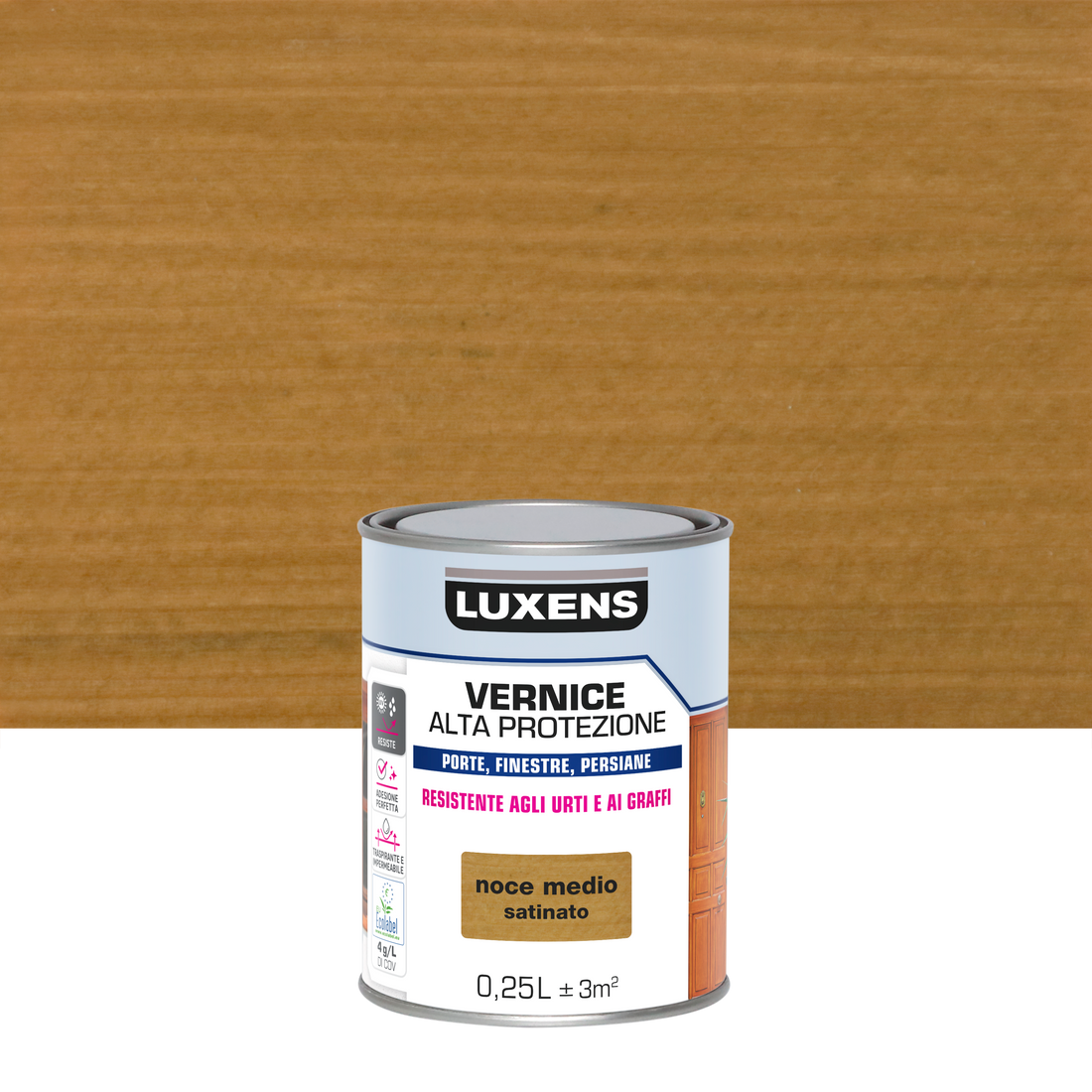 WATER-BASED WOOD PROTECTION PAINT MEDIUM SATIN WALNUT HIGH PROTECTION LUXENS 250 ML